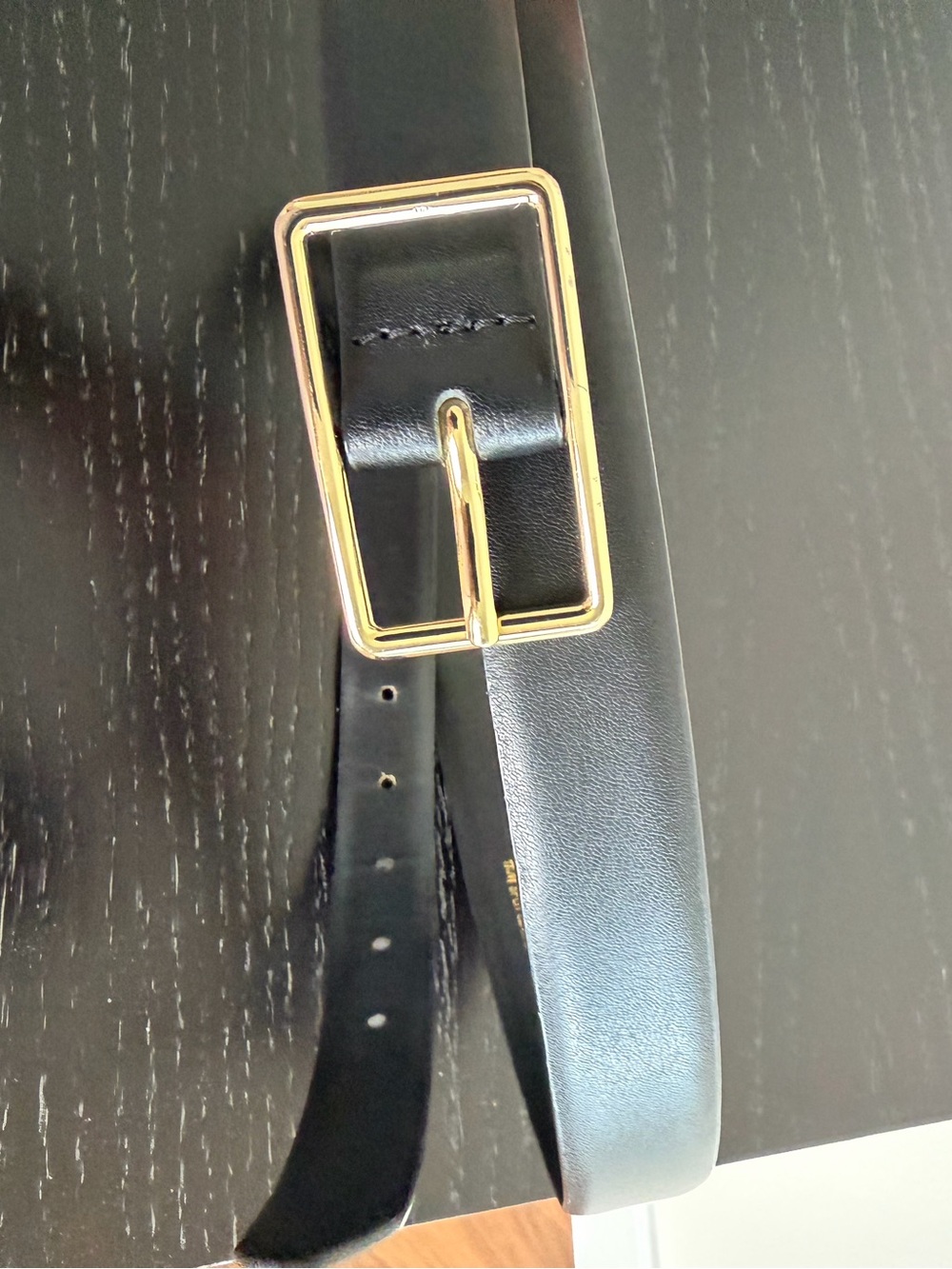 H&M Black Split Leather Belt Gold Rectangle Buckle XXL - Picture 7 of 11
